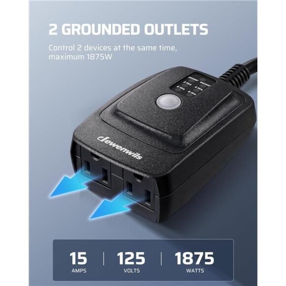 Light Sensor Timer Waterproof, Plug in Timer Switch, 100 ft Range Remote Control - Picture 6 of 7